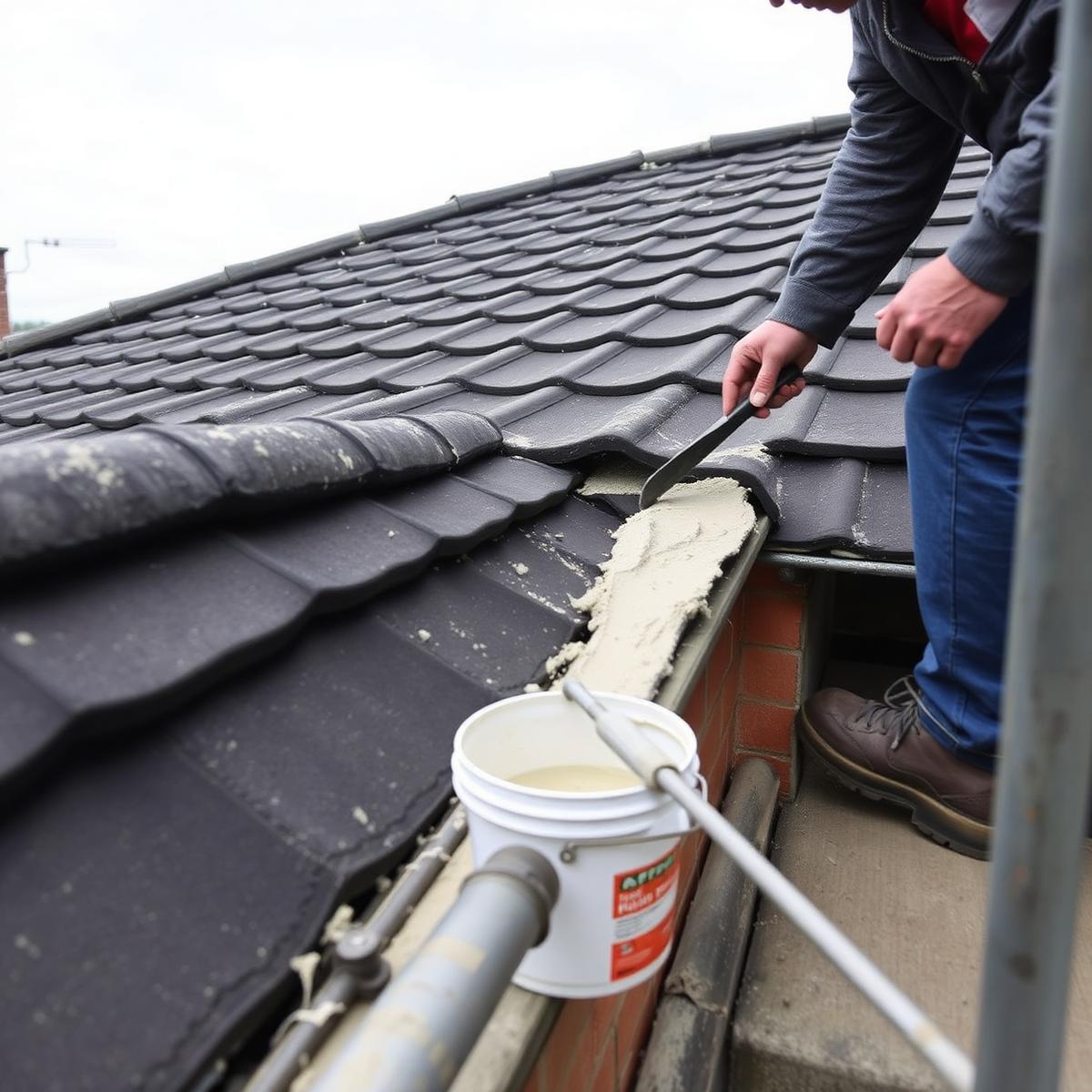 Ridge tiles rebedded on a South London roof