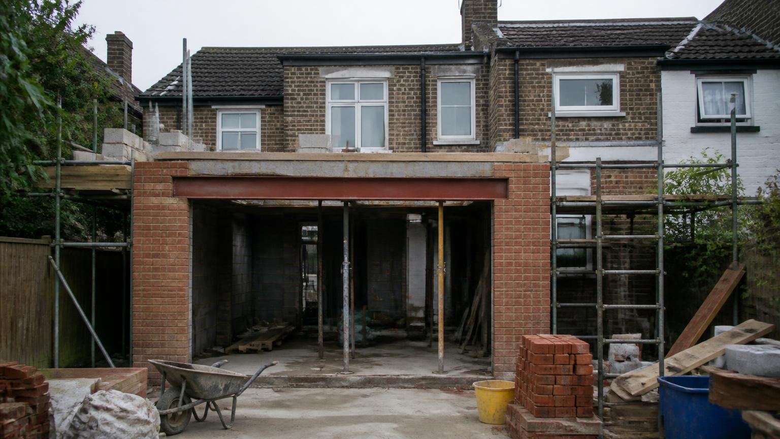 Brick rear extension under construction on a Croydon home
