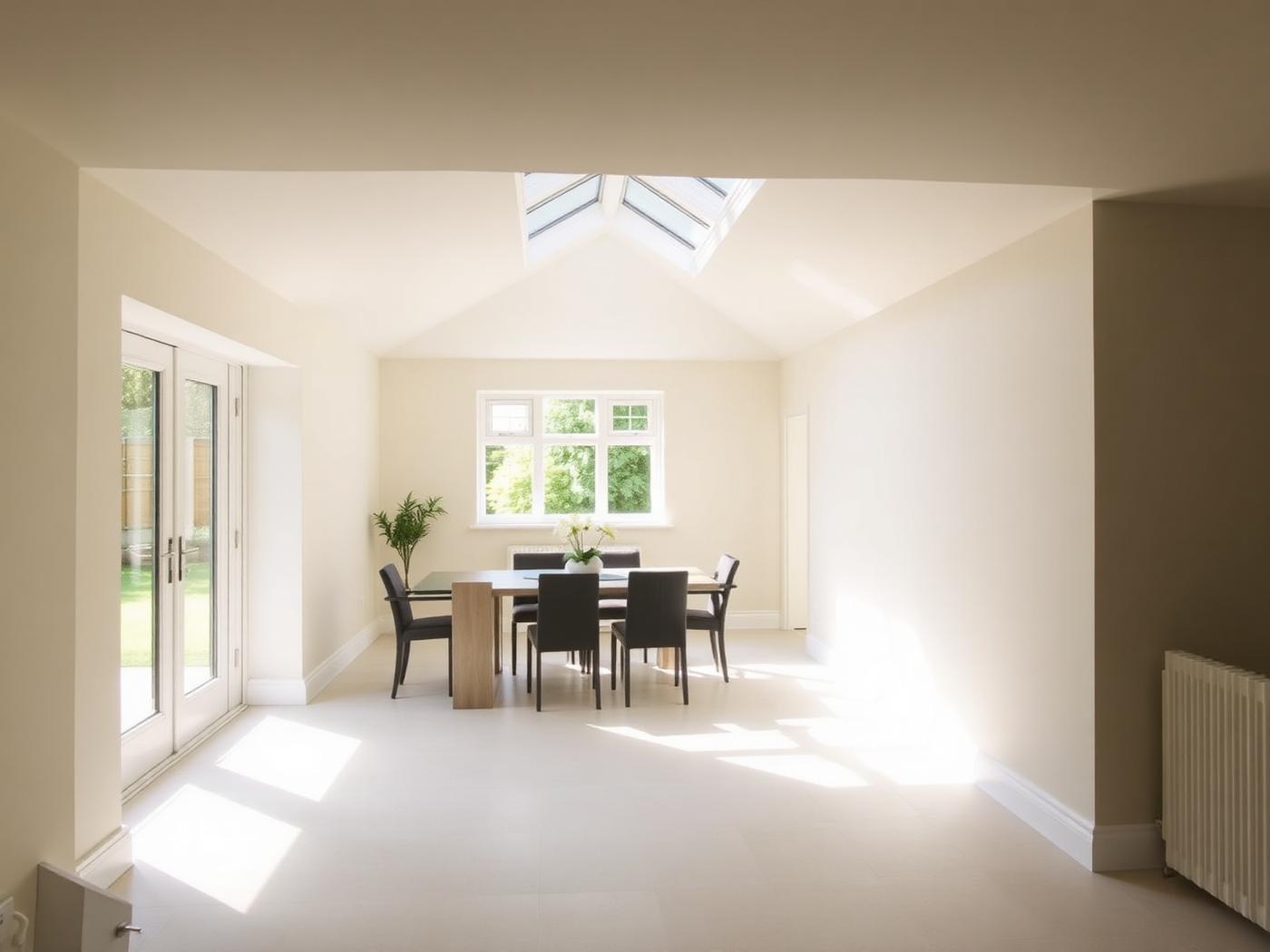 Bright converted room with a roof lantern used as extra living space