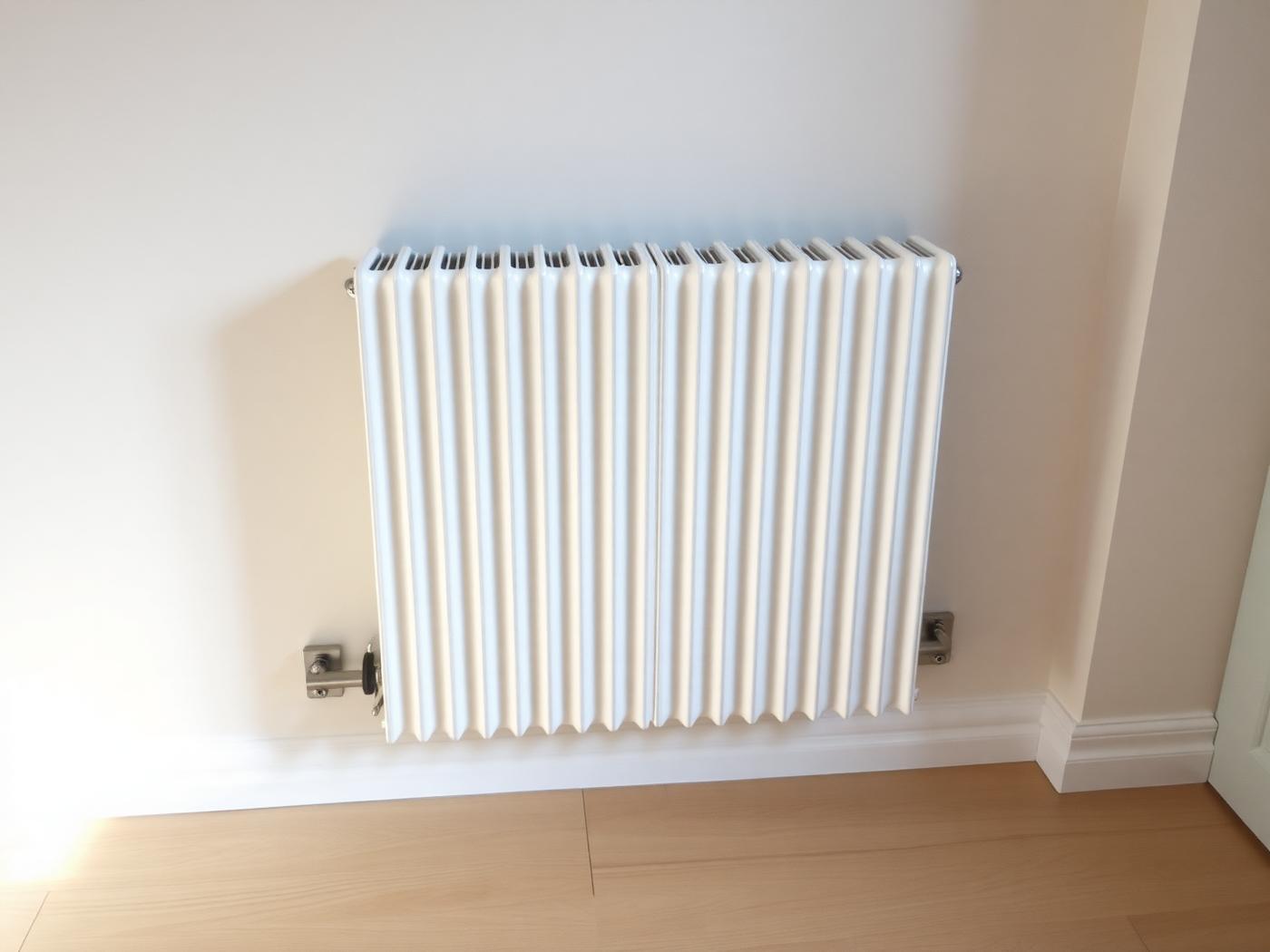 Radiator refitted to the wall above newly laid flooring