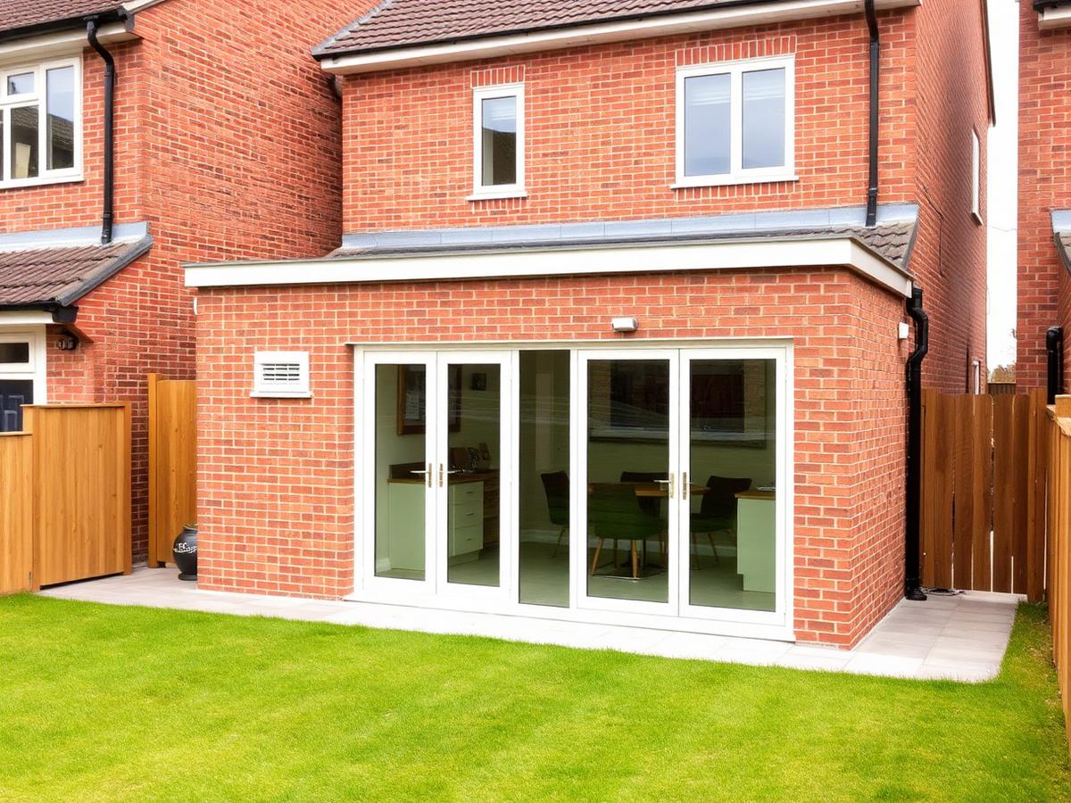 Single storey rear extension under construction at the back of a house