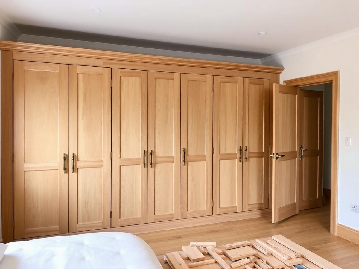 Fitted oak wardrobes installed in a South London bedroom